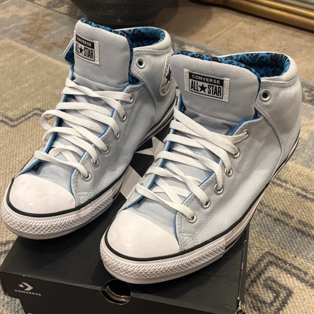 Converse Light Blue & White High-Top Sneakers 11.5, worn twice - Picture 2 of 5